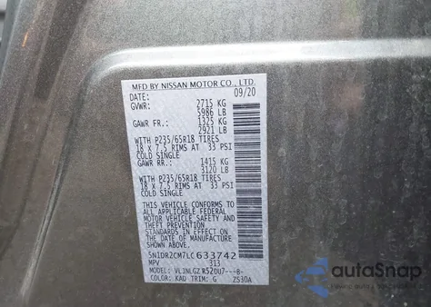 2020 Nissan Pathfinder Sl 4Wd from USA, damaged, VIN 5N1DR2CM7LC633742